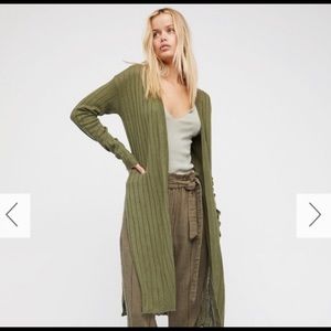 Free People Ribby Rib Cardigan Duster Olive Green